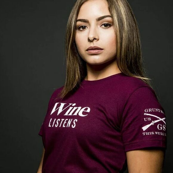 Grunt Style Women's Wine Listens Crewneck T-Shirt - Picture 2 of 11